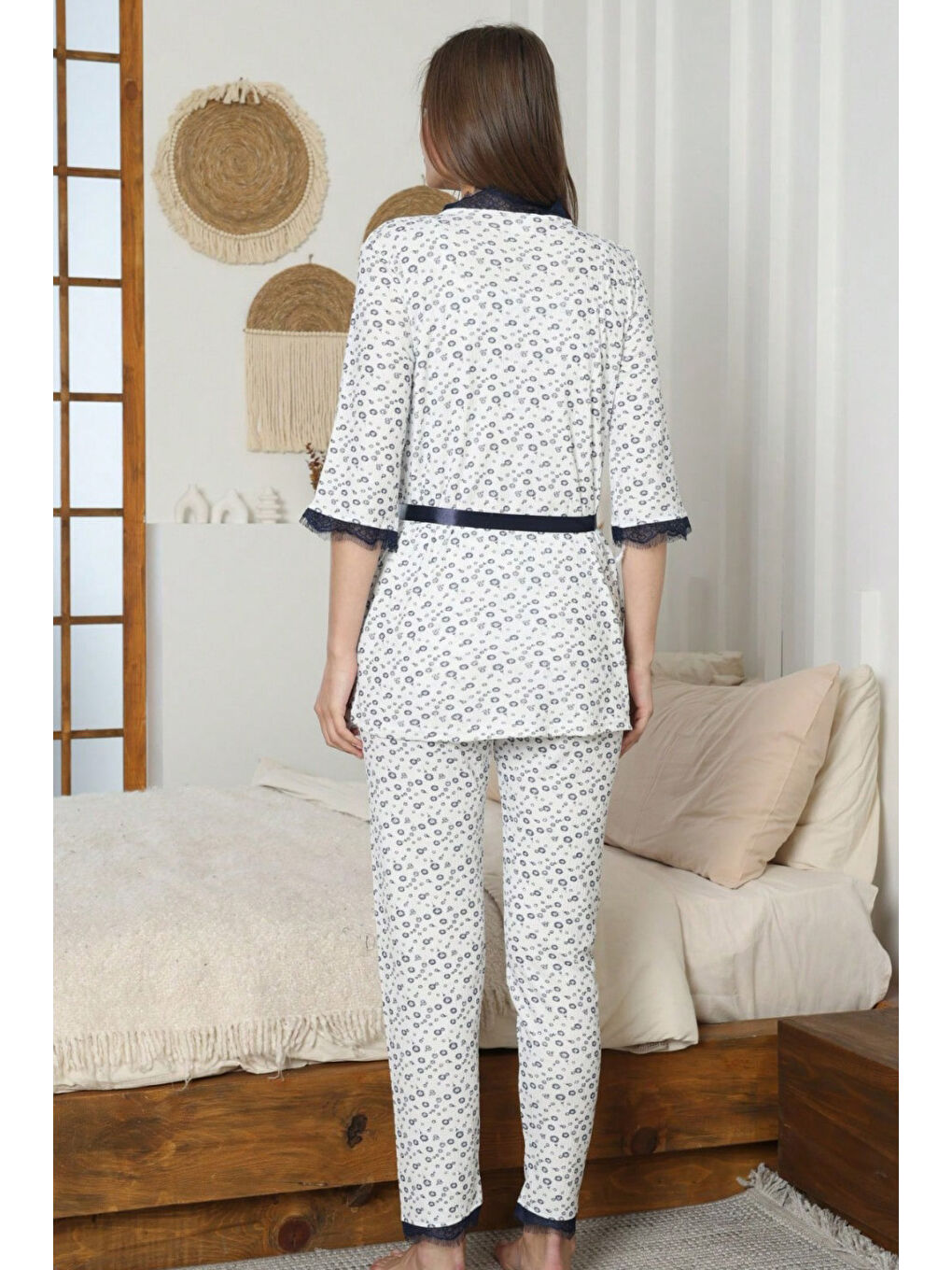 Desenli Üçlü Pijama Takımı Lacivert - 28070-LACIVERT-4