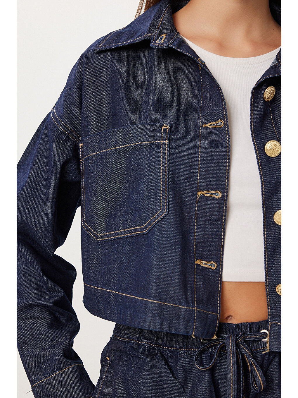 Mavi Gold Düğmeli Denim Ceket Pantolon Takım KOYU MAVİ LRI0014-3