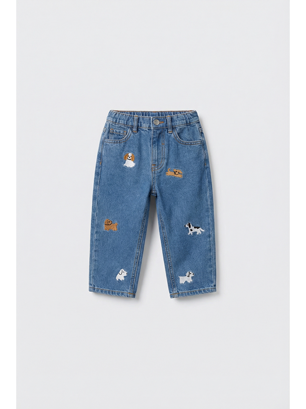 Erkek Çocuk Pamuklu Mavi Jean Pantolon – Köpek Nakışlı