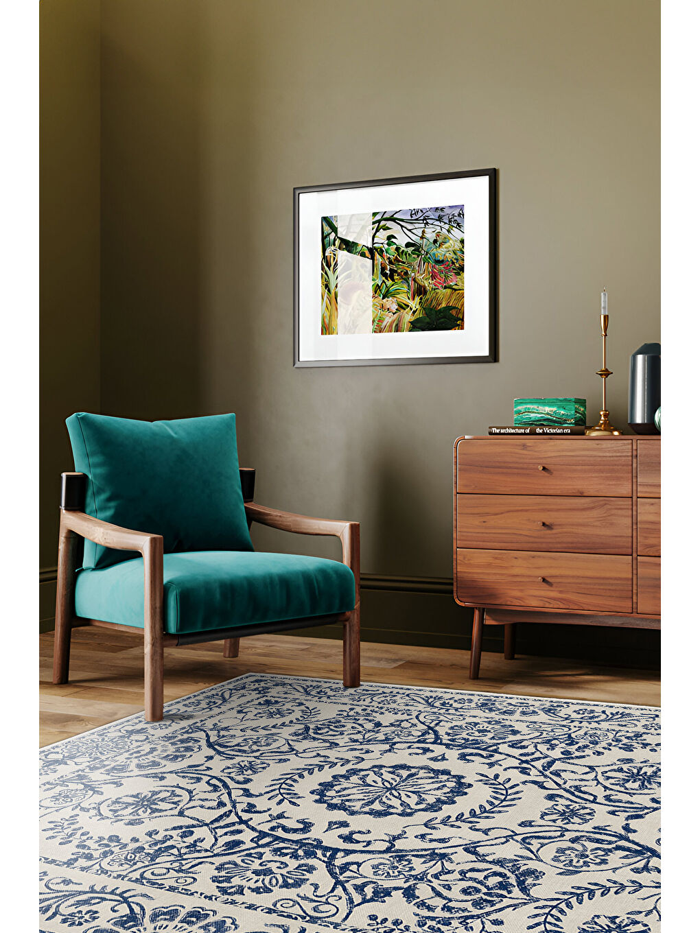 Mavi Dekoratif Özel Tasarım Yıkanabilir İnce Kaymaz Tabanlı Modern Halı KECE FR11-1