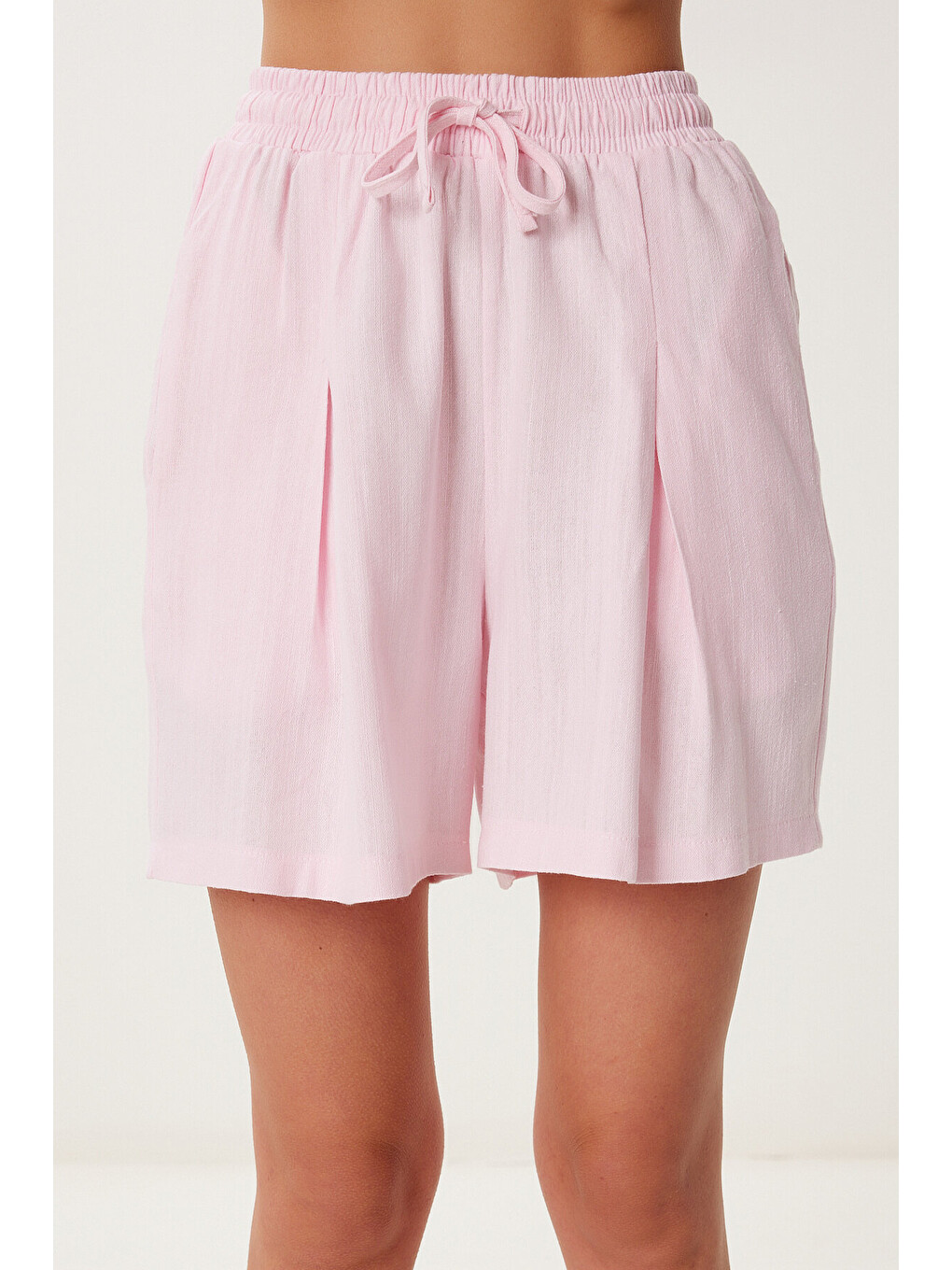 Pembe Keten Bluz Şort Takım ŞEKER PEMBE LMC0061-4