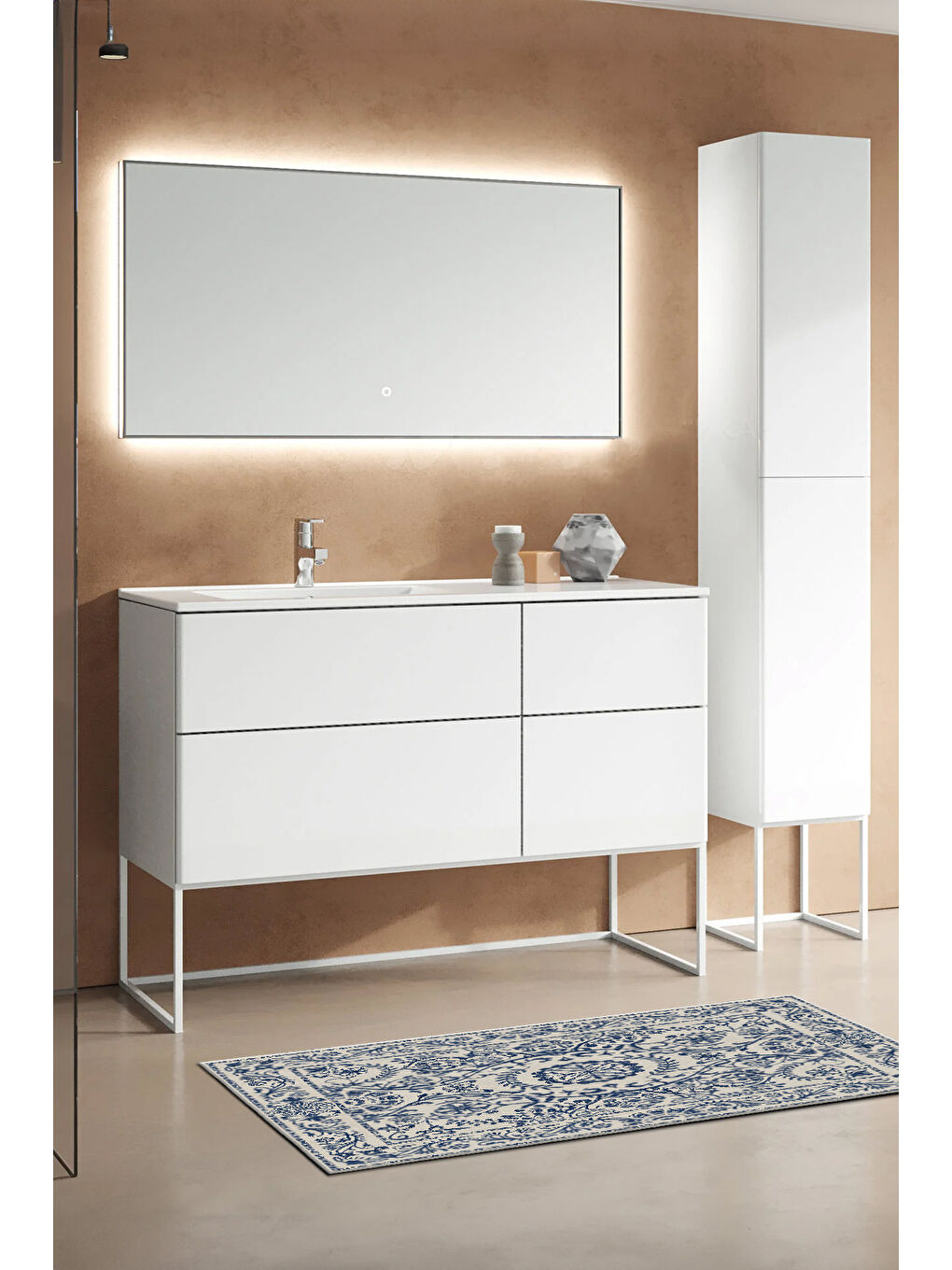 Mavi Dekoratif Özel Tasarım Yıkanabilir İnce Kaymaz Tabanlı Modern Halı KECE FR11-3