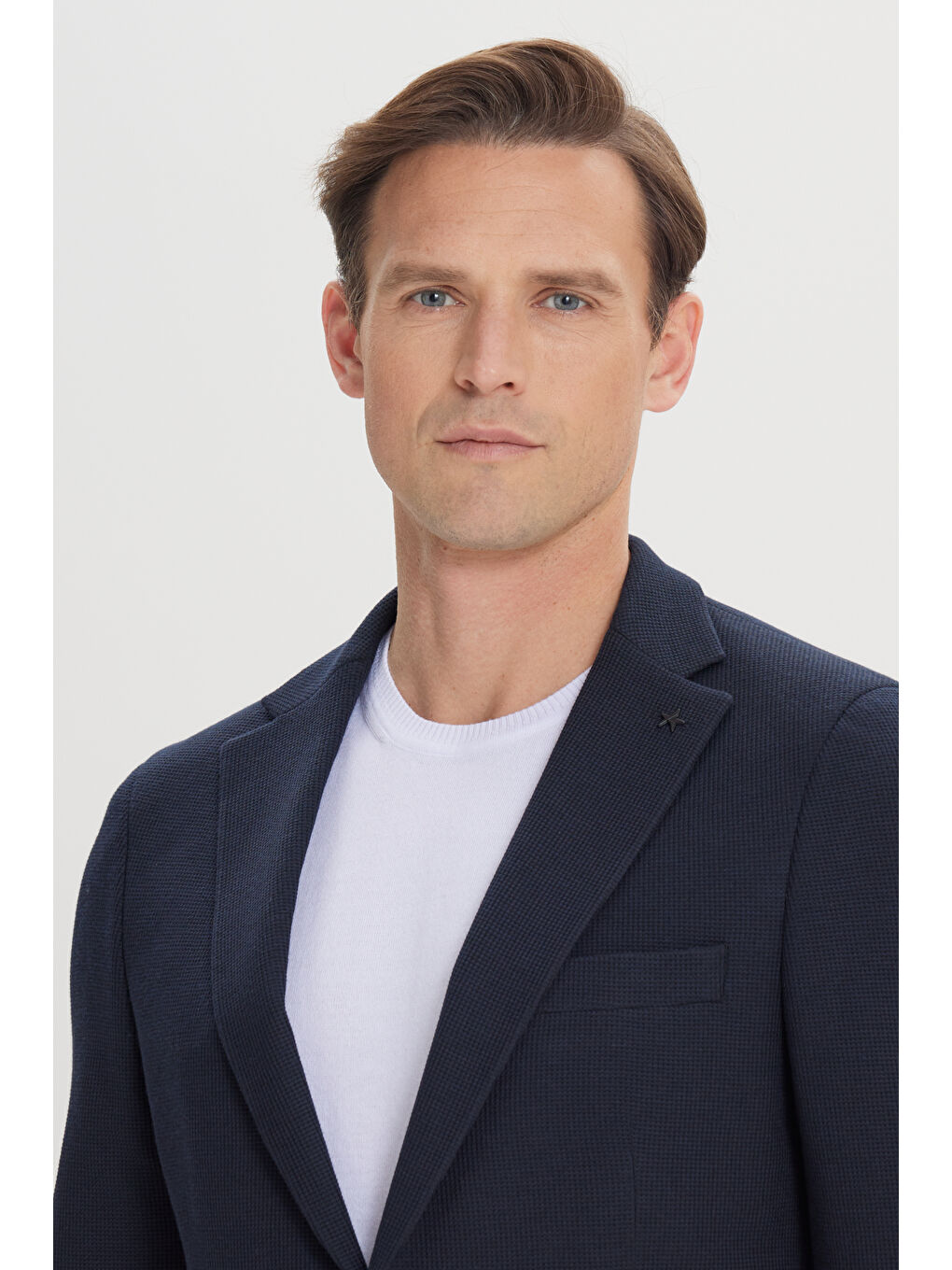 Erkek Lacivert 360 Derece Her Yöne Esneyen Slim Fit Dar Kesim Mono Yaka Blazer Ceket-3