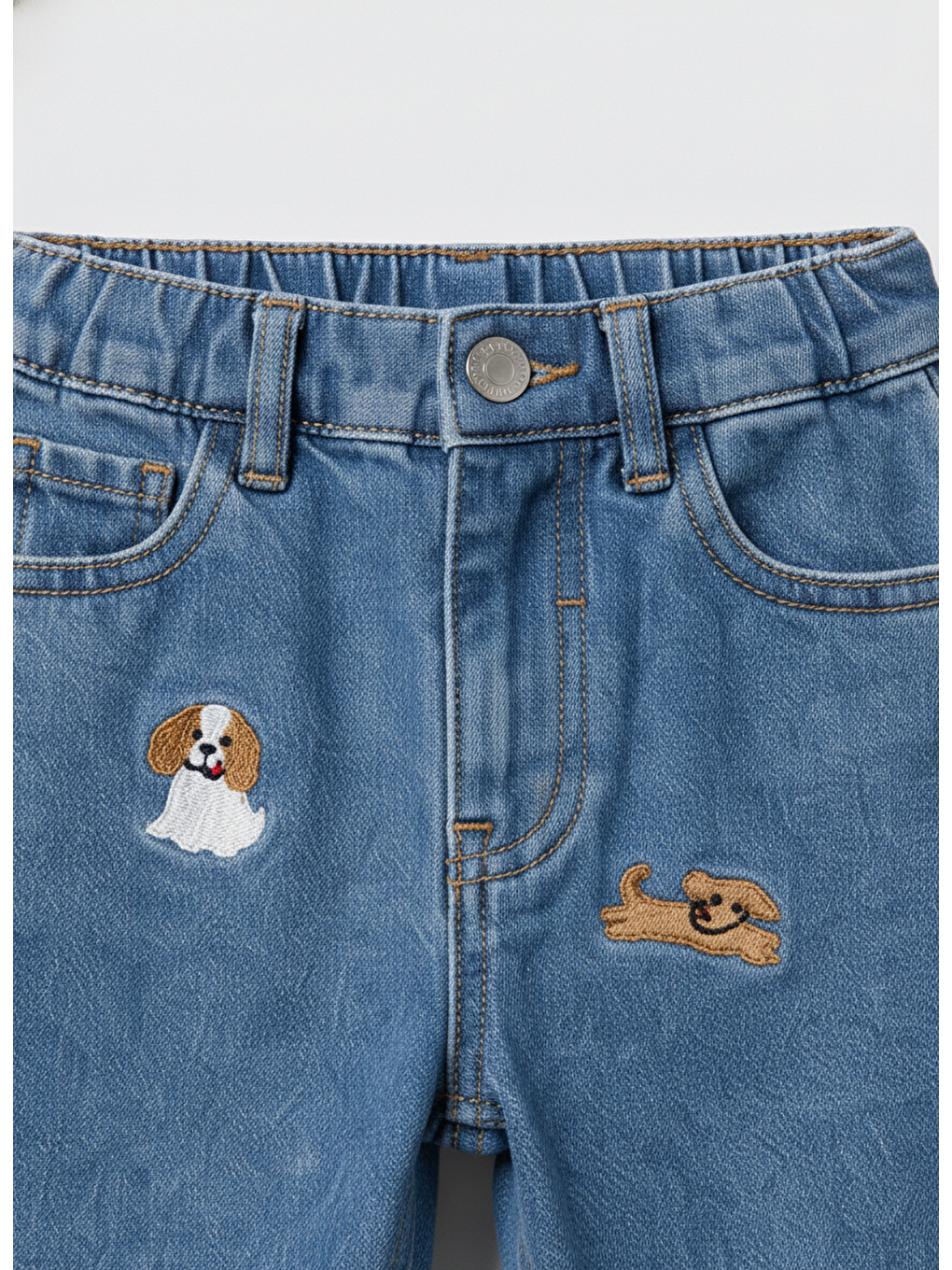 Erkek Çocuk Pamuklu Mavi Jean Pantolon – Köpek Nakışlı-1