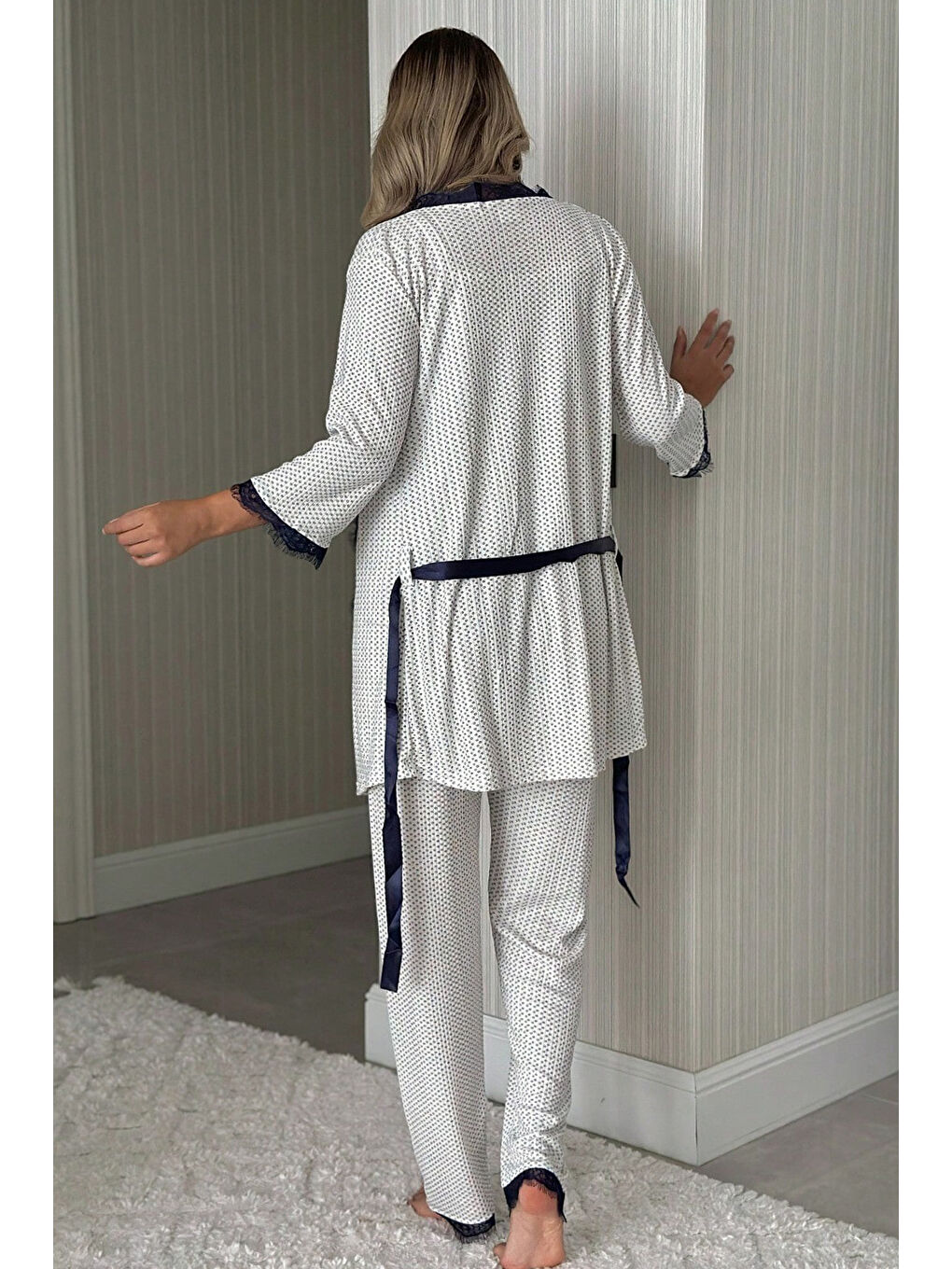 Desenli Üçlü Pijama Takımı Lacivert - 28074-LACIVERT-2