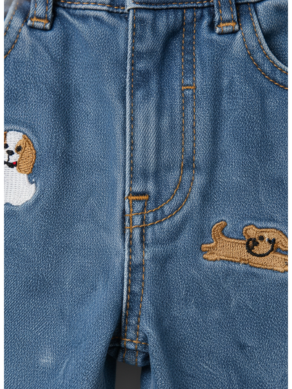 Erkek Çocuk Pamuklu Mavi Jean Pantolon – Köpek Nakışlı-2