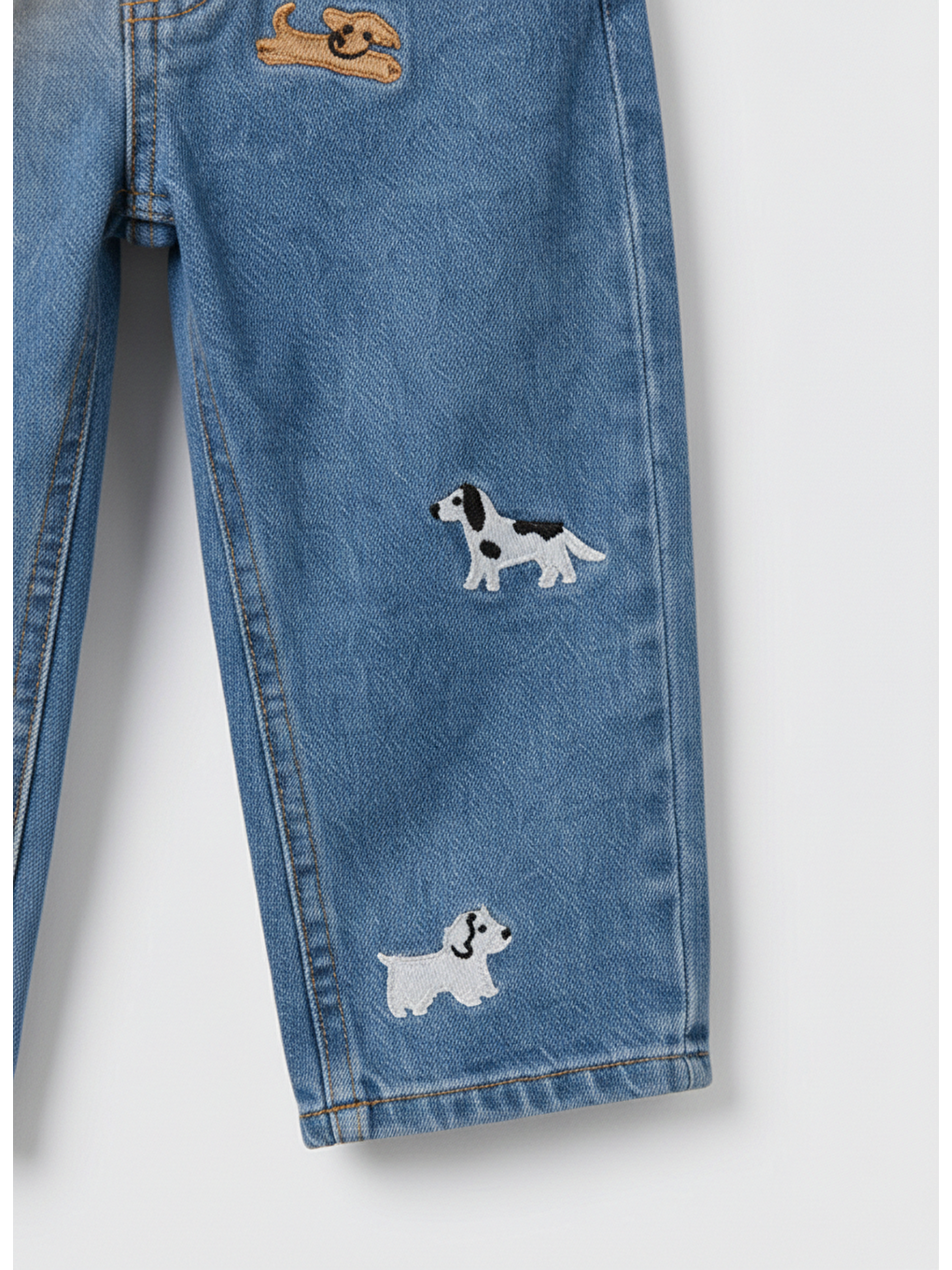 Erkek Çocuk Pamuklu Mavi Jean Pantolon – Köpek Nakışlı-3