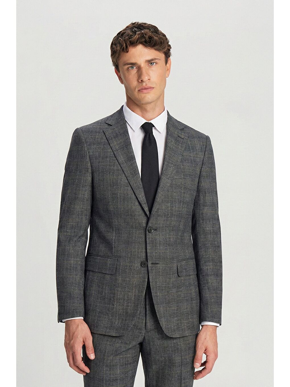 Giotelli Siyah Slim Fit Mono Yaka Ekose Takım Elbise