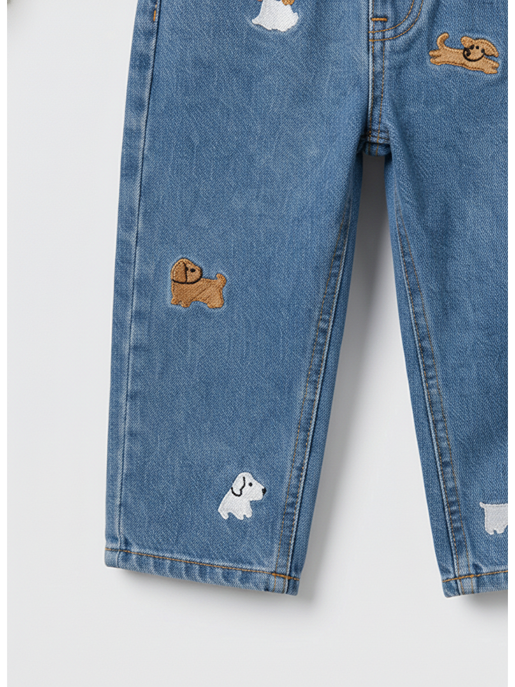 Erkek Çocuk Pamuklu Mavi Jean Pantolon – Köpek Nakışlı-4