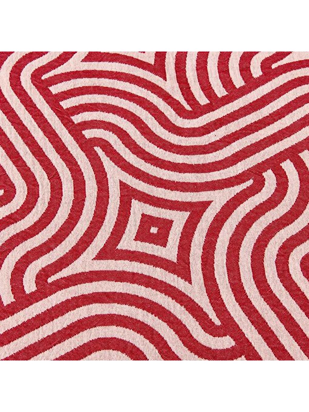 Soft Geometrik Desenli Tek Kişilik Yatak Örtüsü - Kırmızı - 160x225 cm-3