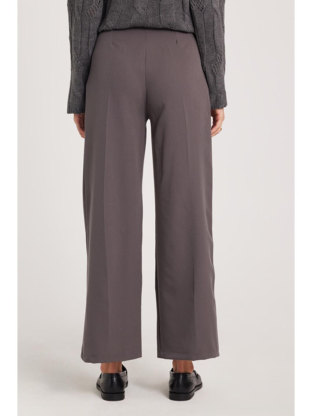 Kadın Regular Fit Klasik Kesim Yüksel Bel Geniş Paça Antrasit Pantolon-6