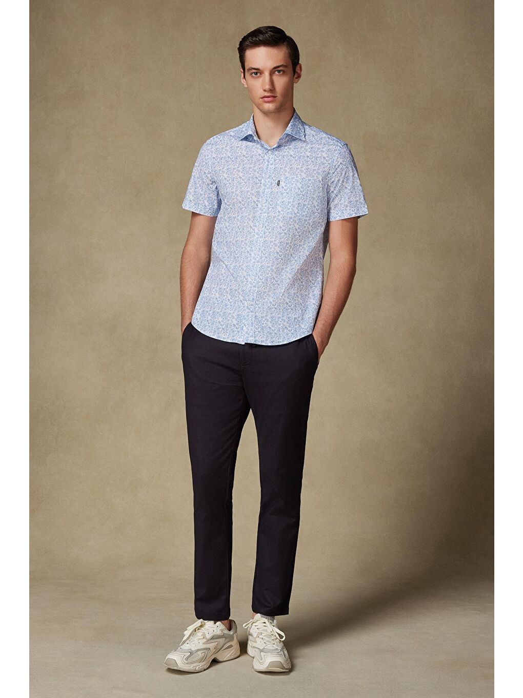 Vento Poplin Pamuklu Comfort Fit Beyaz Klasik Yaka Erkek Baskılı %100 Pamuk Gömlek-2