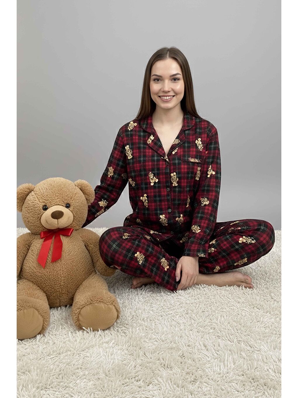 Kırmızı Desenli Baskılı Pijama Takımı Kirmizi - 28065-KIRMIZI