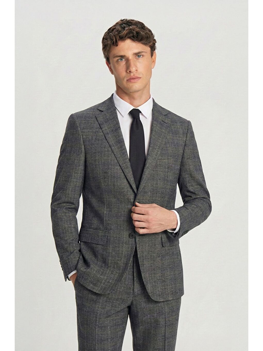 Giotelli Siyah Slim Fit Mono Yaka Ekose Takım Elbise-2