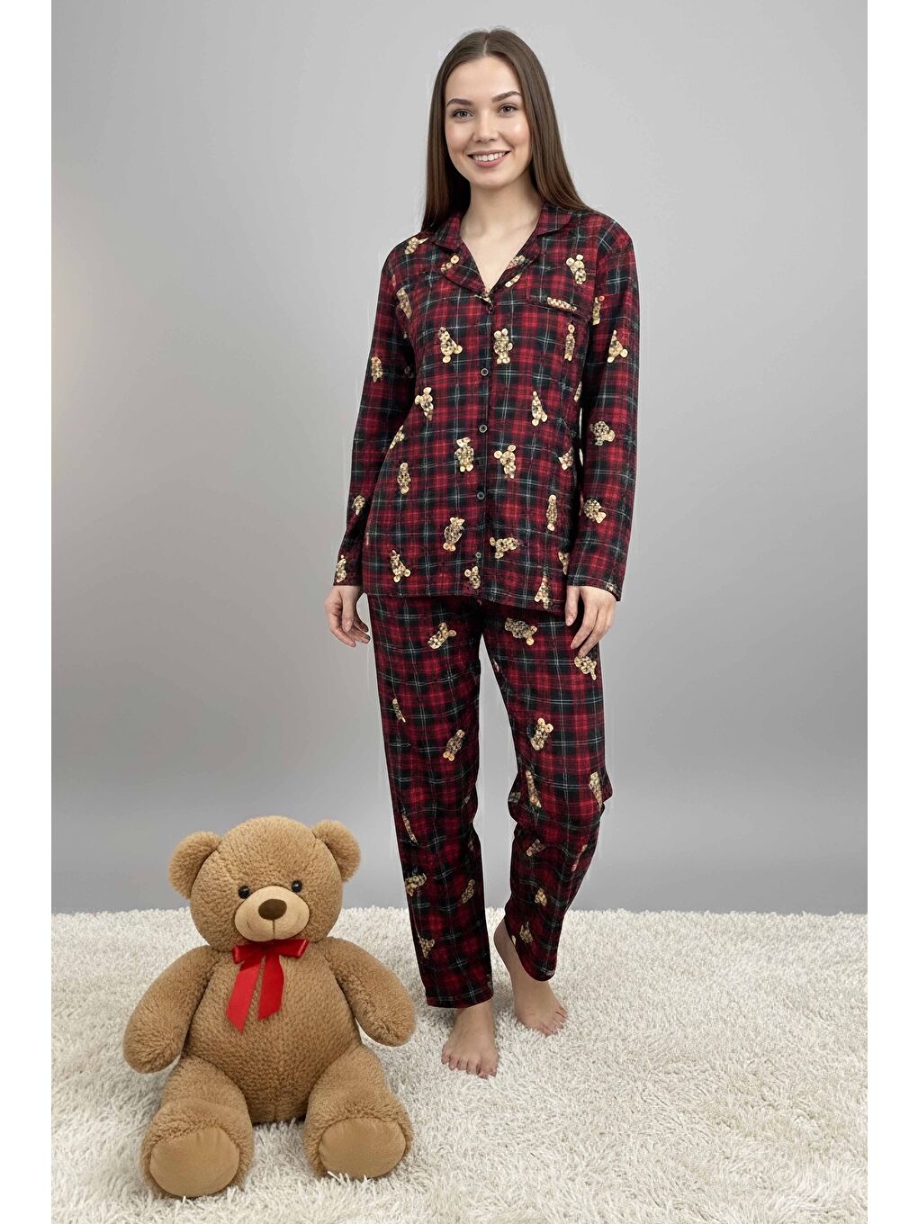 Kırmızı Desenli Baskılı Pijama Takımı Kirmizi - 28065-KIRMIZI-1