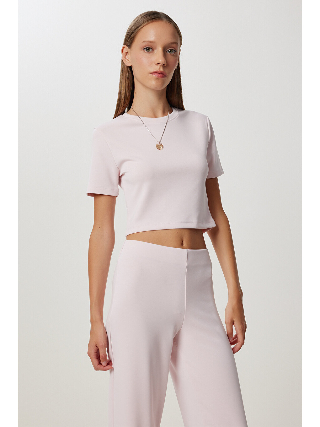 Pembe Fitted/Vücuda Oturan Esnek Modal Alt-Üst Takım ŞEKER PEMBE LUB0086-3
