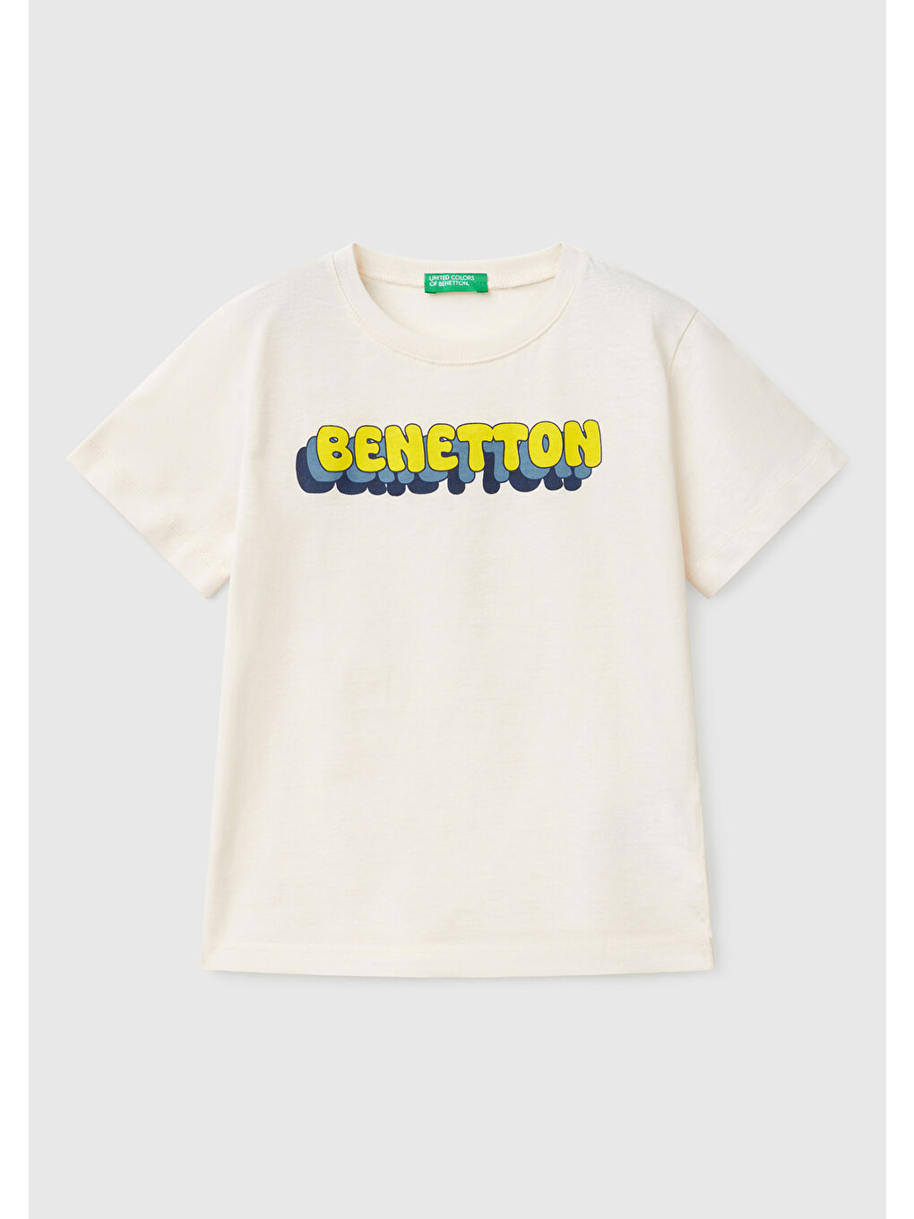Erkek Çocuk Ekru Benetton Logo Baskılı Tişört
