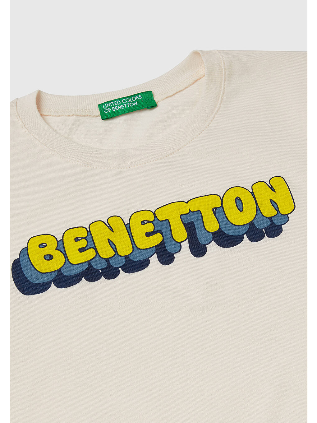 Erkek Çocuk Ekru Benetton Logo Baskılı Tişört-2