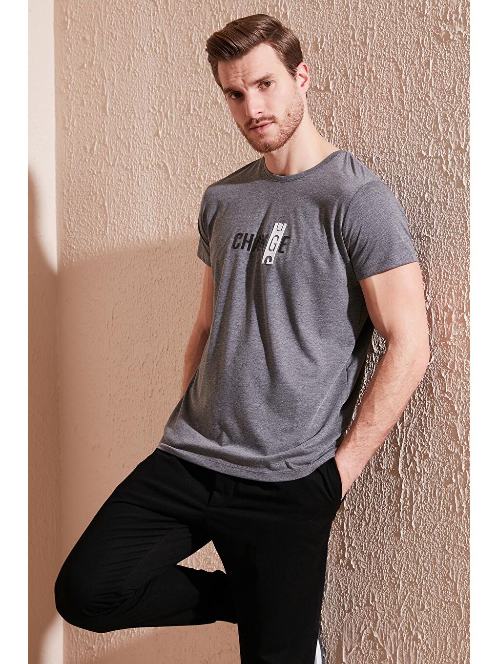 Buratti Antrasit Pamuklu Slim Fit Bisiklet Yaka T Shirt 541CHANGE24