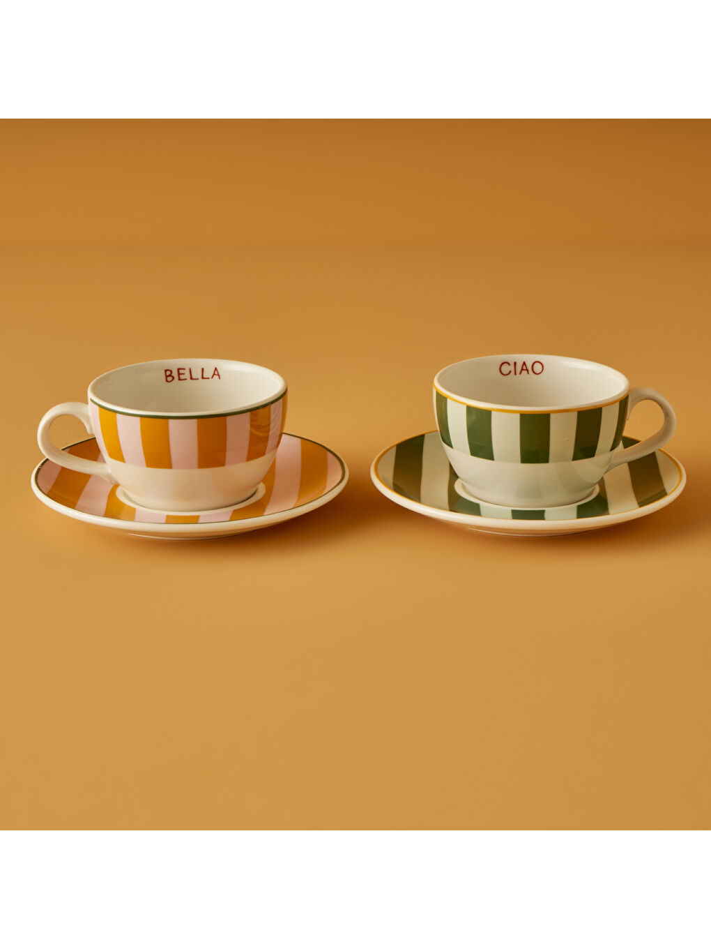 Bella Maison Line 2'li Çay Fincanı Yeşil-Turuncu (270 cc)