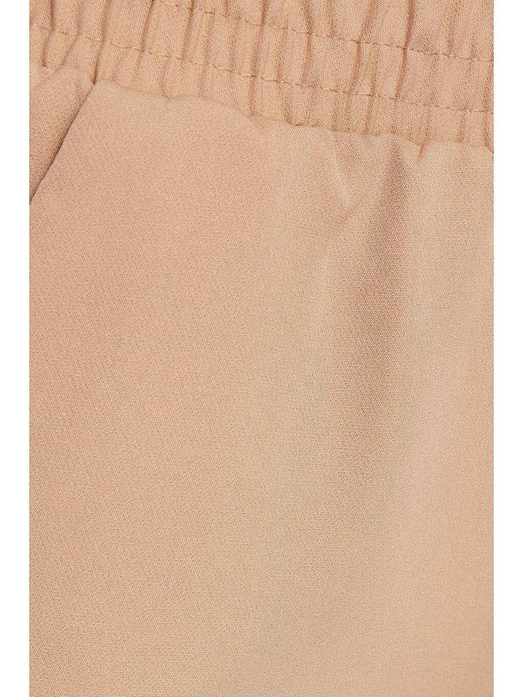 Kadın Relax Fit Rahat Kesim Yüksel Bel Dar Paça Beli Lastikli Bağcıklı Bej Pantolon-5