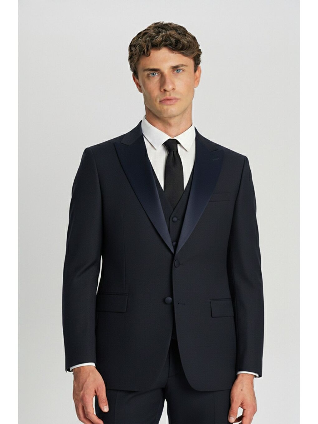 Giotelli Lacivert Slim Fit Sivri Yaka Yelekli 6 Drop Tam Astarlı Erkek Smokin Takım Elbise