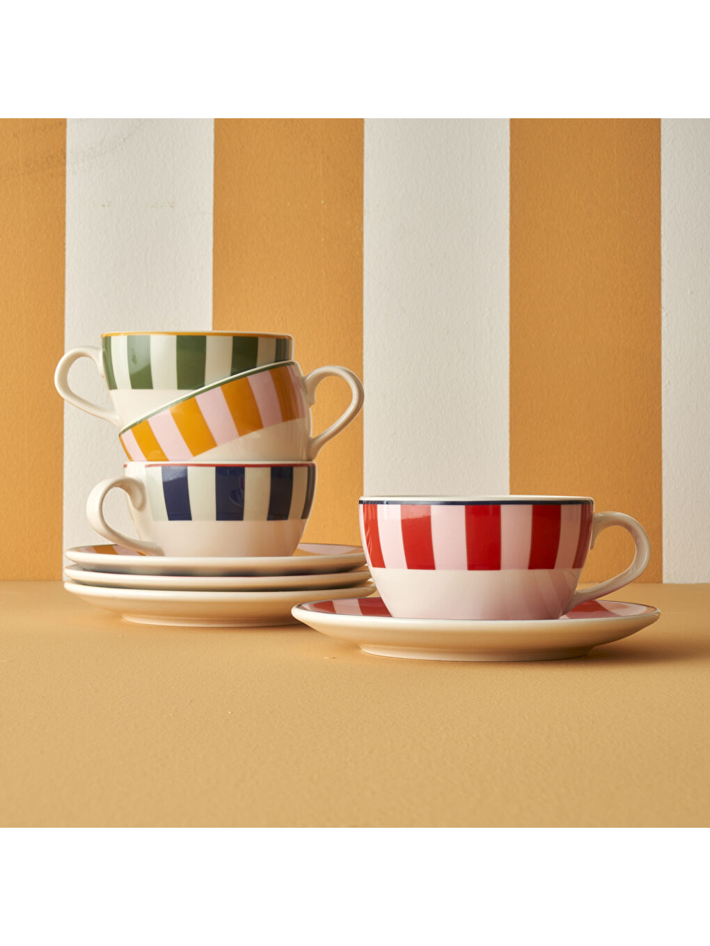 Bella Maison Line 2'li Çay Fincanı Yeşil-Turuncu (270 cc) - 3