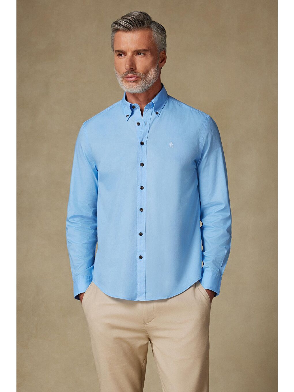 Mario Poplin Pamuklu Comfort Fit Açık Mavi Düğmeli Yaka Erkek Düz Gömlek