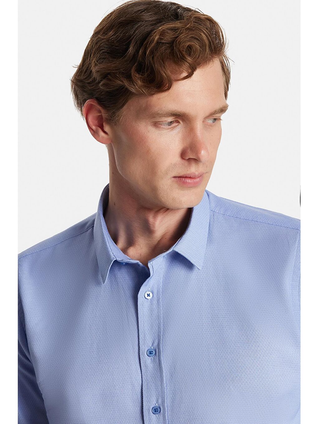 Modern Slim Fit Uzun Kollu Pamuklu Kolay Ütü Armürlü Mavi Erkek Gömlek-1