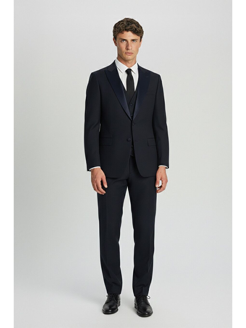 Giotelli Lacivert Slim Fit Sivri Yaka Yelekli 6 Drop Tam Astarlı Erkek Smokin Takım Elbise-1