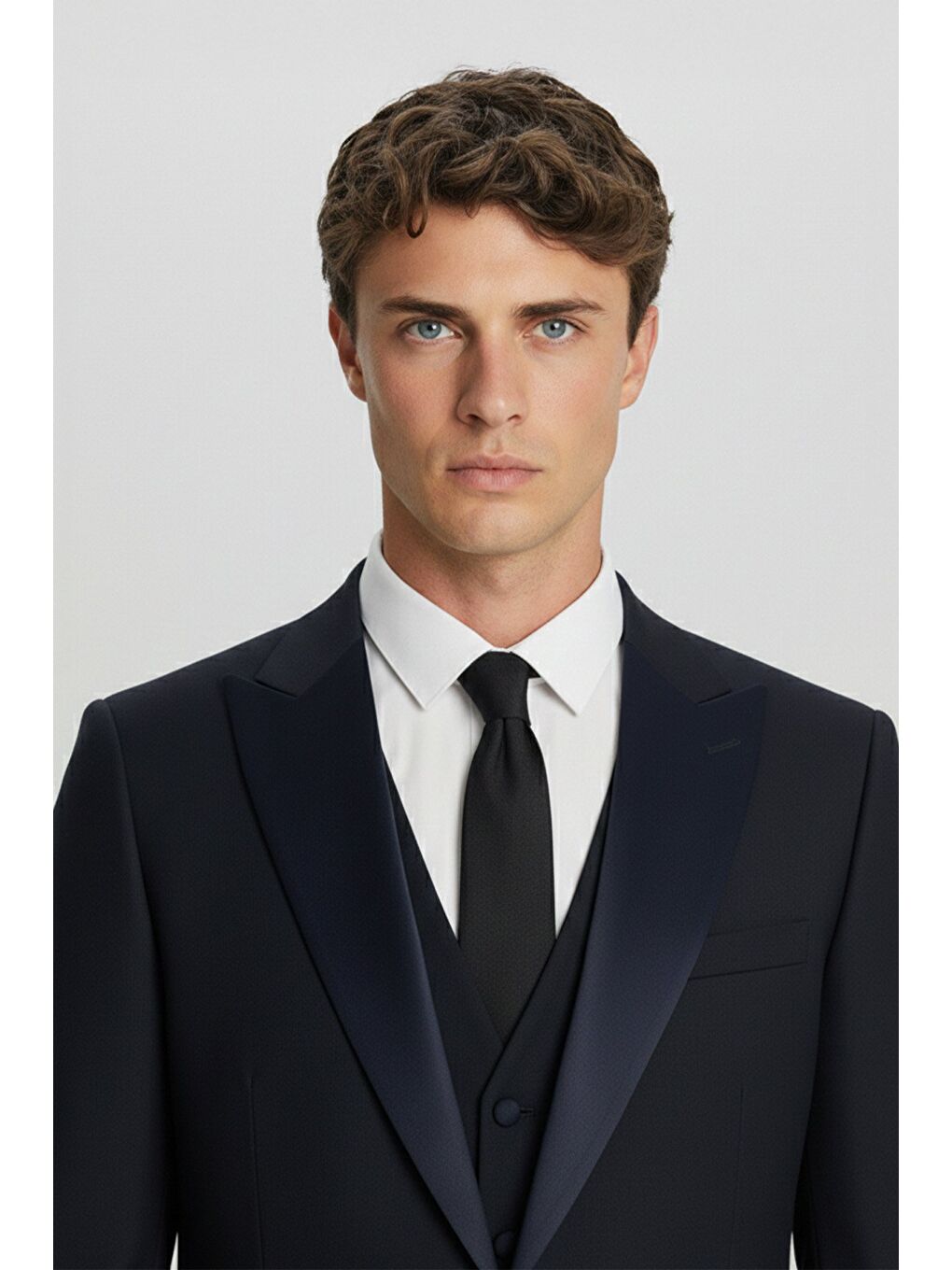 Giotelli Lacivert Slim Fit Sivri Yaka Yelekli 6 Drop Tam Astarlı Erkek Smokin Takım Elbise-2