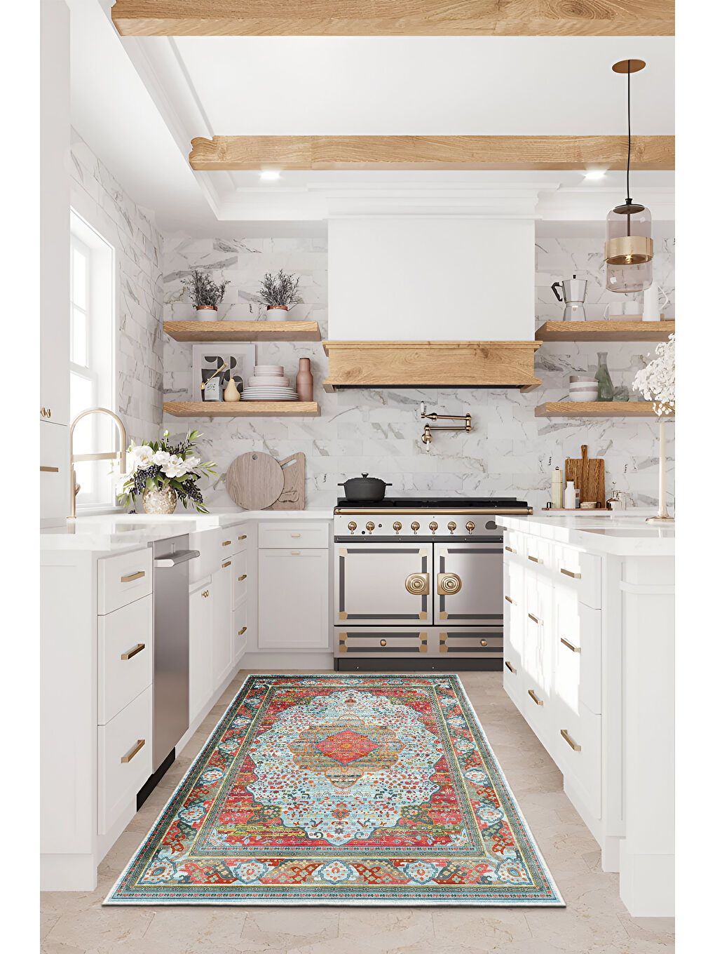 Turuncu Dekoratif Özel Tasarım Yıkanabilir İnce Kaymaz Tabanlı Modern Halı KECE FR10-4