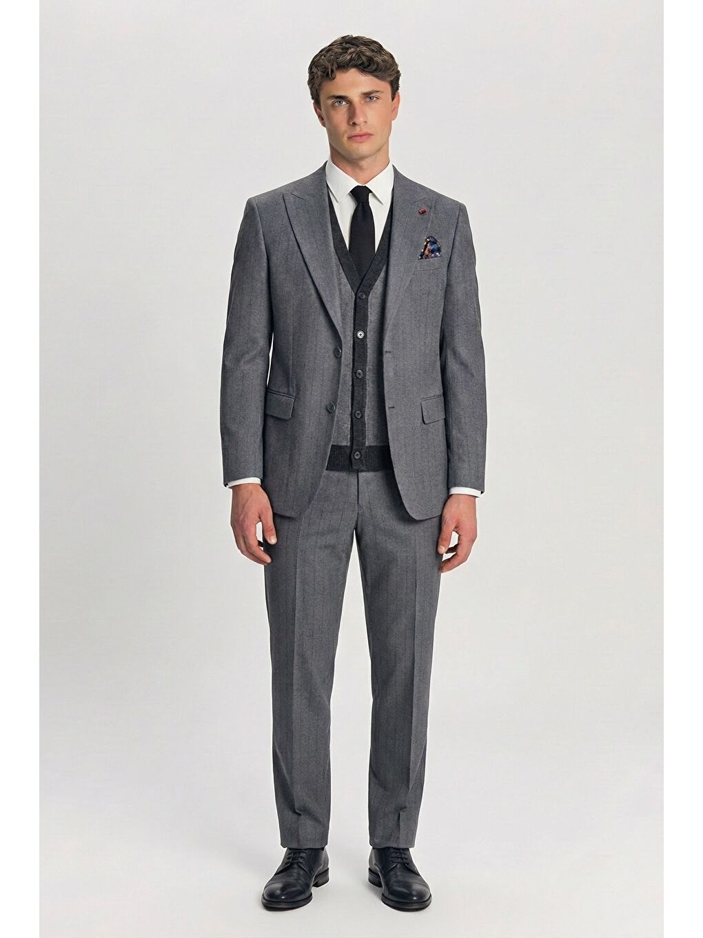 Giotelli Gri Triko Yelekli 6 Drop Polyester Viskon Karışımlı Erkek Takım Elbise-1