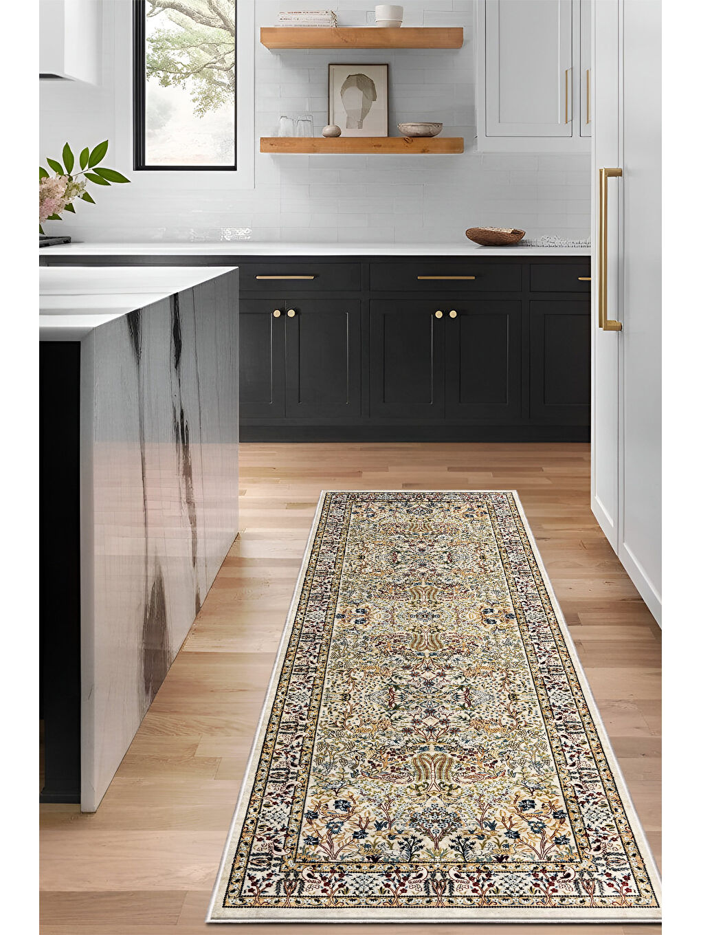 Ekru Dekoratif Özel Tasarım Yıkanabilir İnce Kaymaz Tabanlı Modern Halı KECE FR06-4