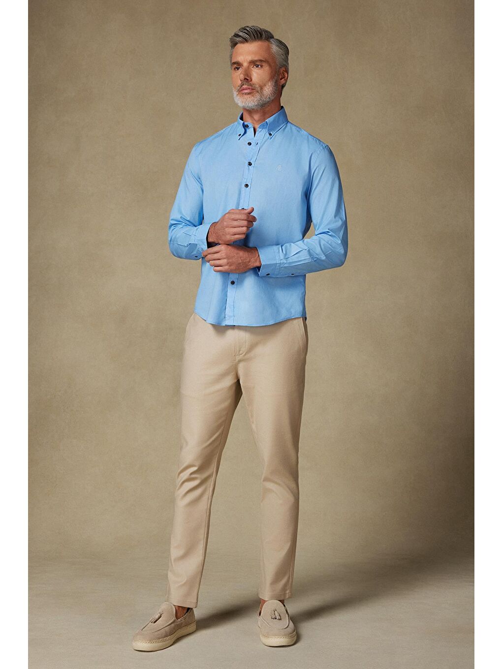 Mario Poplin Pamuklu Comfort Fit Açık Mavi Düğmeli Yaka Erkek Düz Gömlek-2