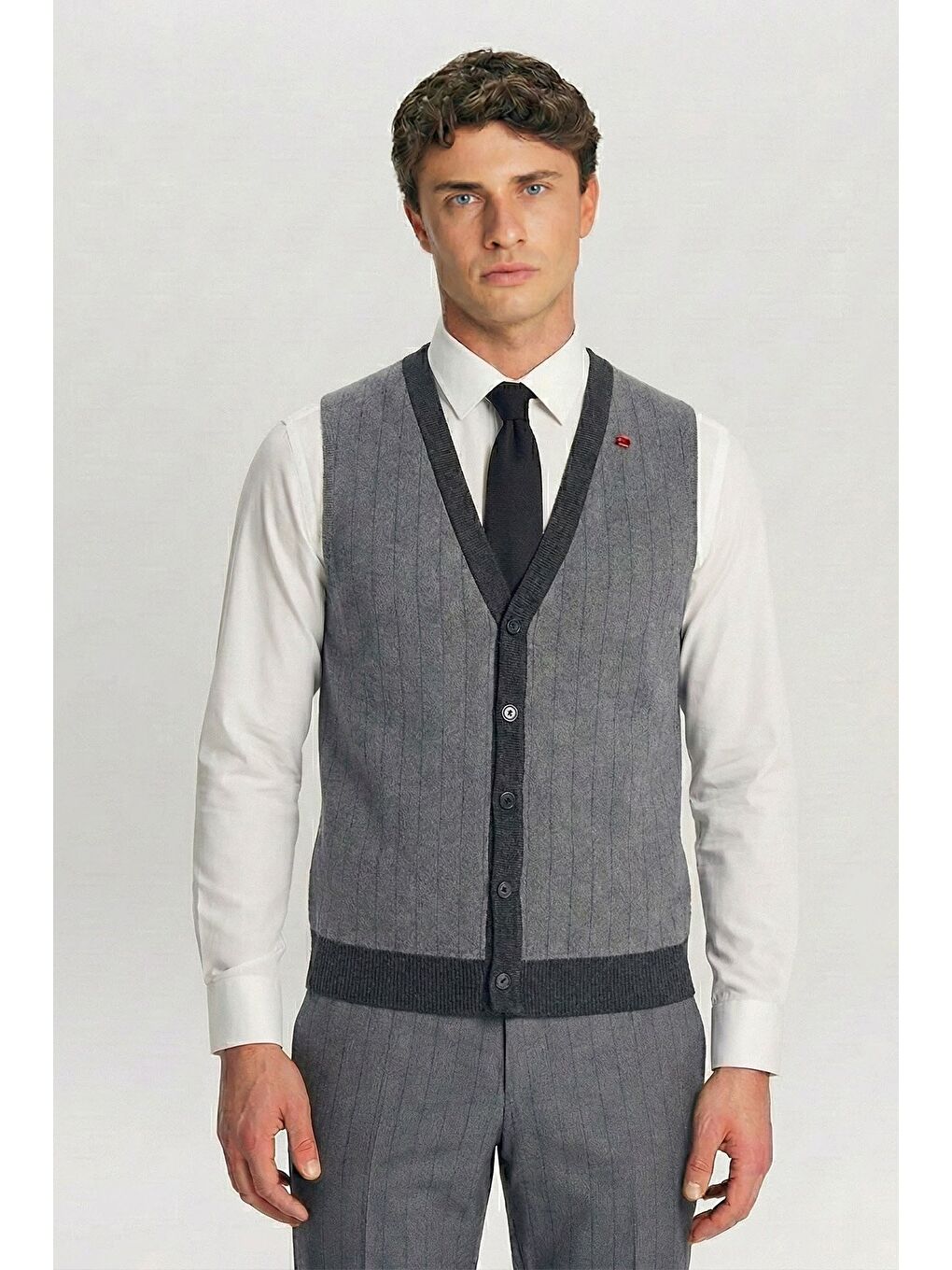 Giotelli Gri Triko Yelekli 6 Drop Polyester Viskon Karışımlı Erkek Takım Elbise-2