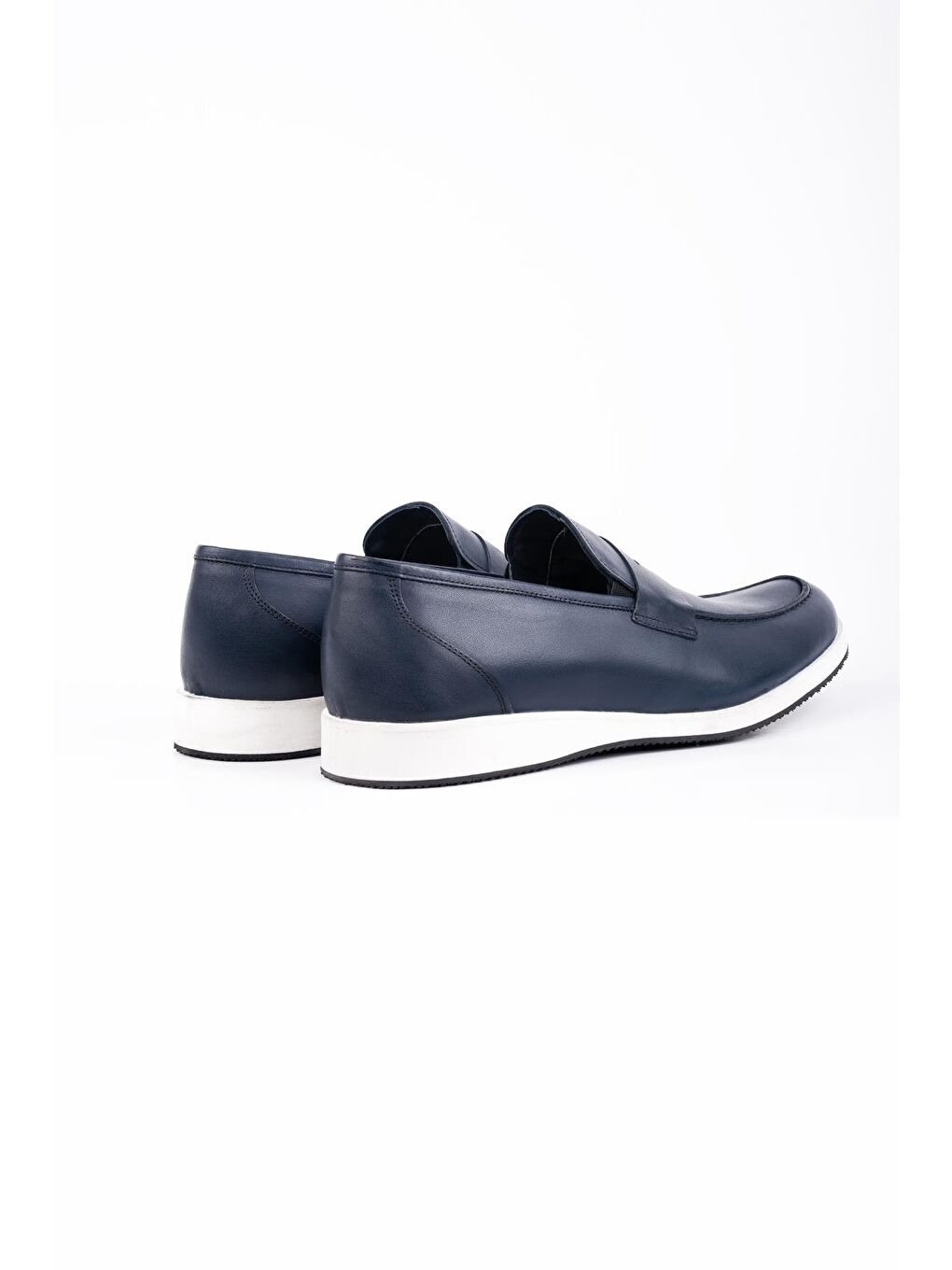 Koyu Lacivert %100 Deri Analin Bağcıksız Casual Ayakkabı 1033240165-3