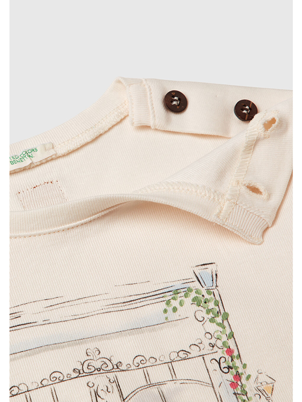 Ekru Bebek Krem Grafik Baskılı Arkası Logo Detaylı Uzun Kollu Tişört-2