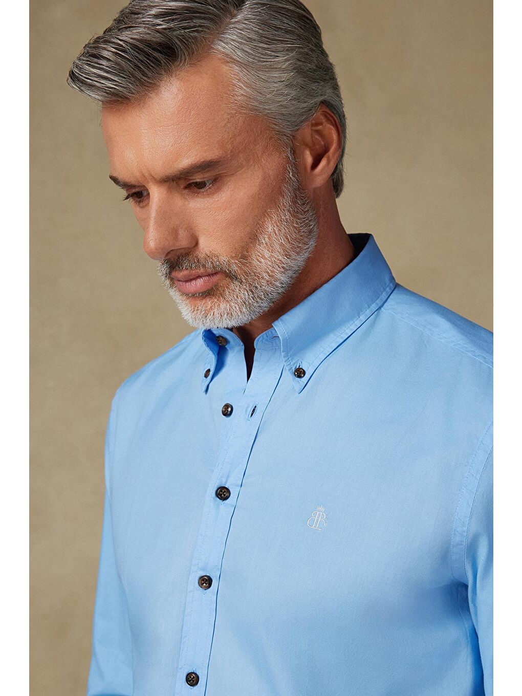Mario Poplin Pamuklu Comfort Fit Açık Mavi Düğmeli Yaka Erkek Düz Gömlek-3