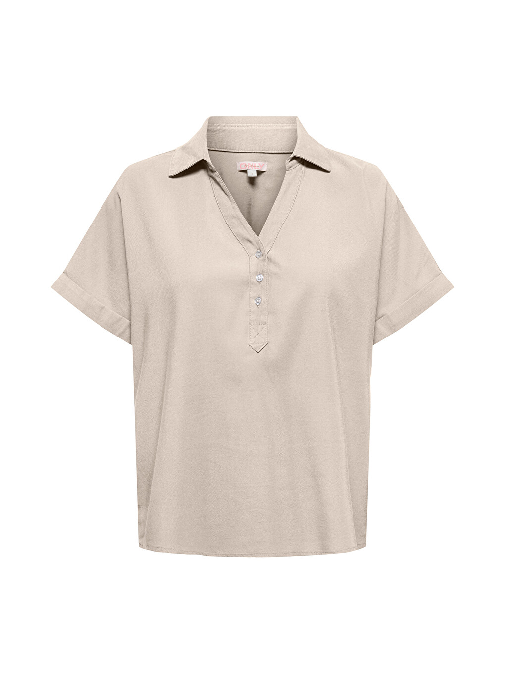 Bej Onlaris Loose Fit Klasik Yaka Düğmeli Bluz 15364279