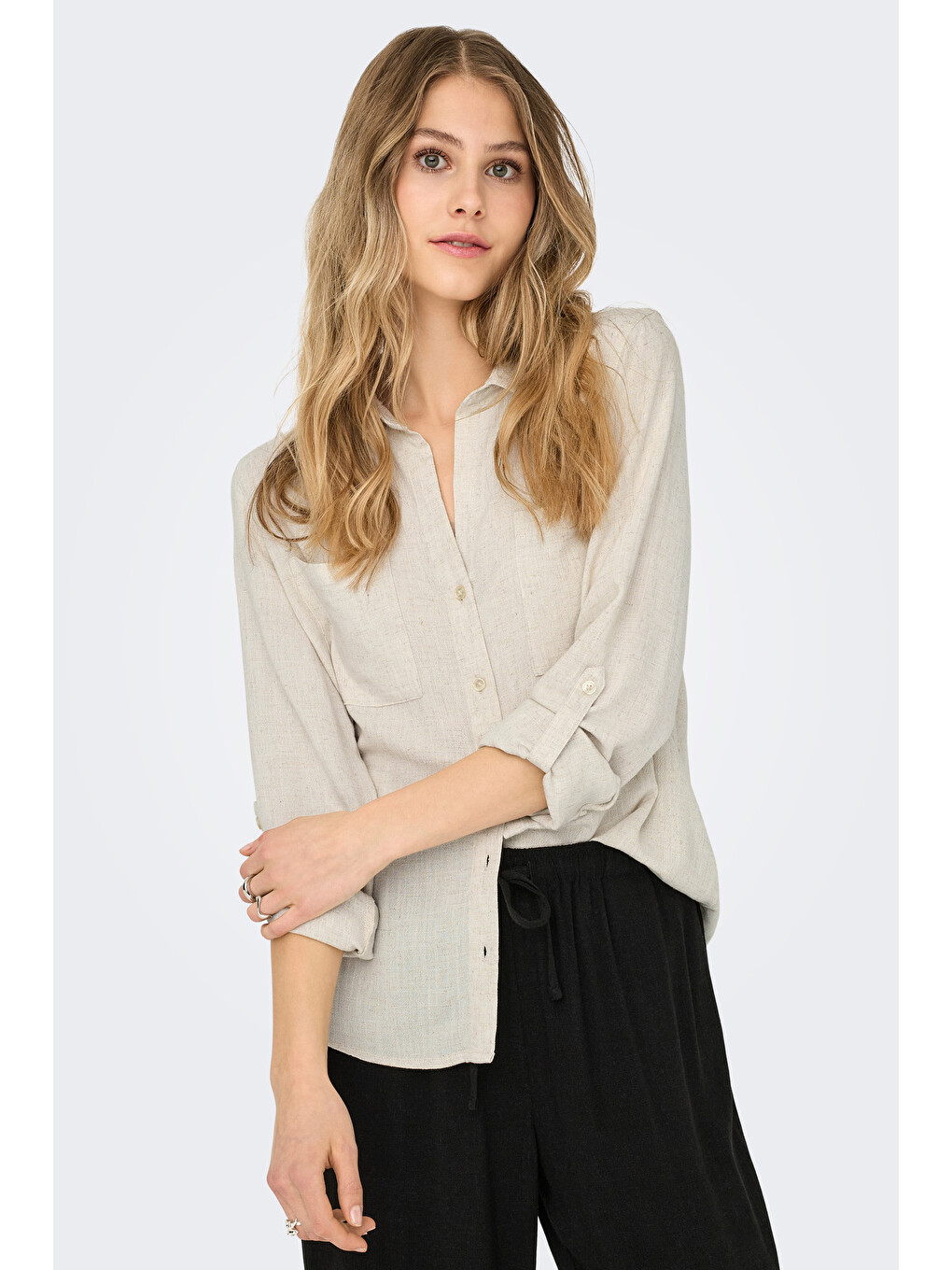 Bej asmin Keten Karışımlı Regular Fit Klasik Yaka Gömlek 15349102-2