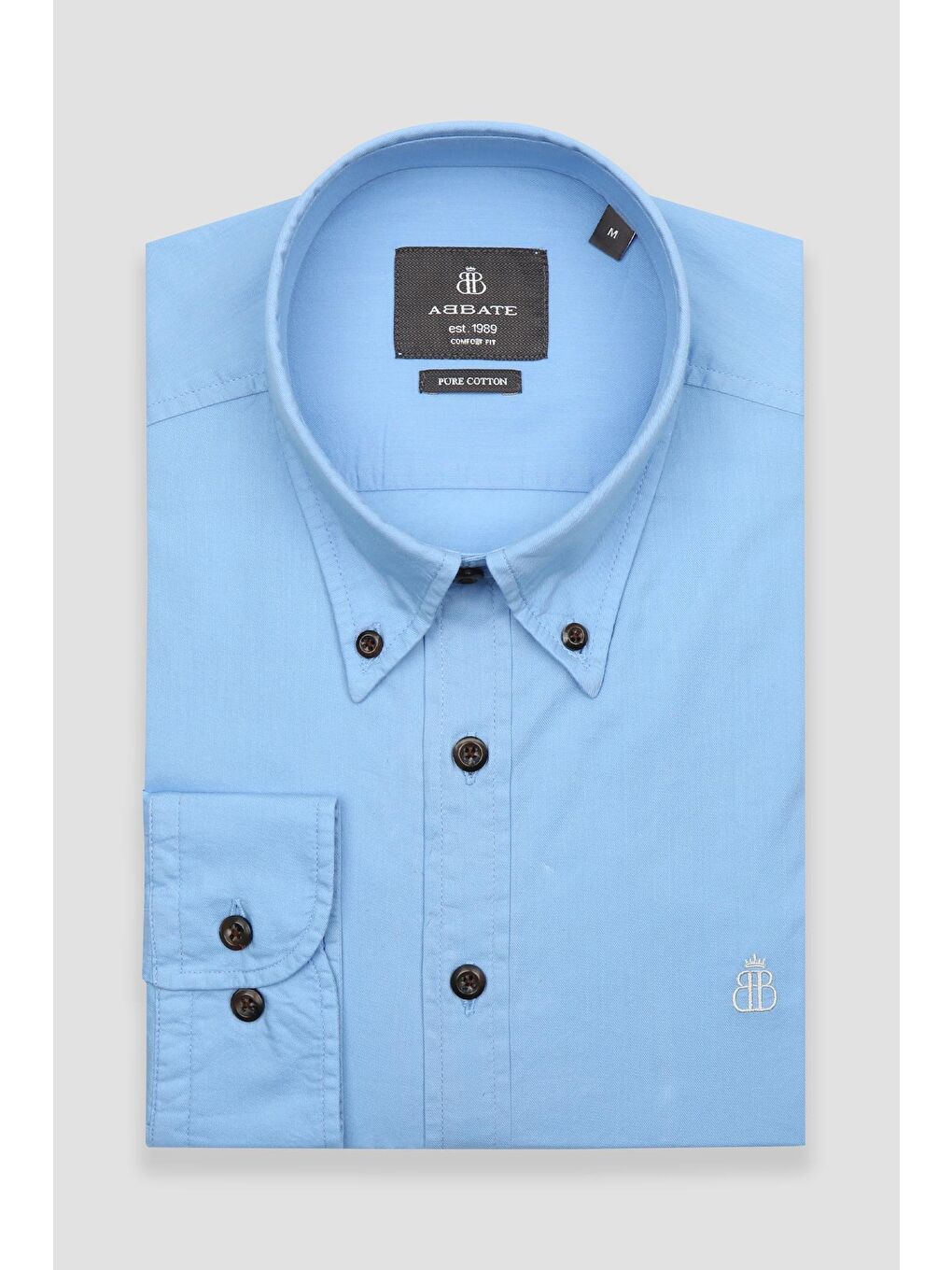 Mario Poplin Pamuklu Comfort Fit Açık Mavi Düğmeli Yaka Erkek Düz Gömlek-4