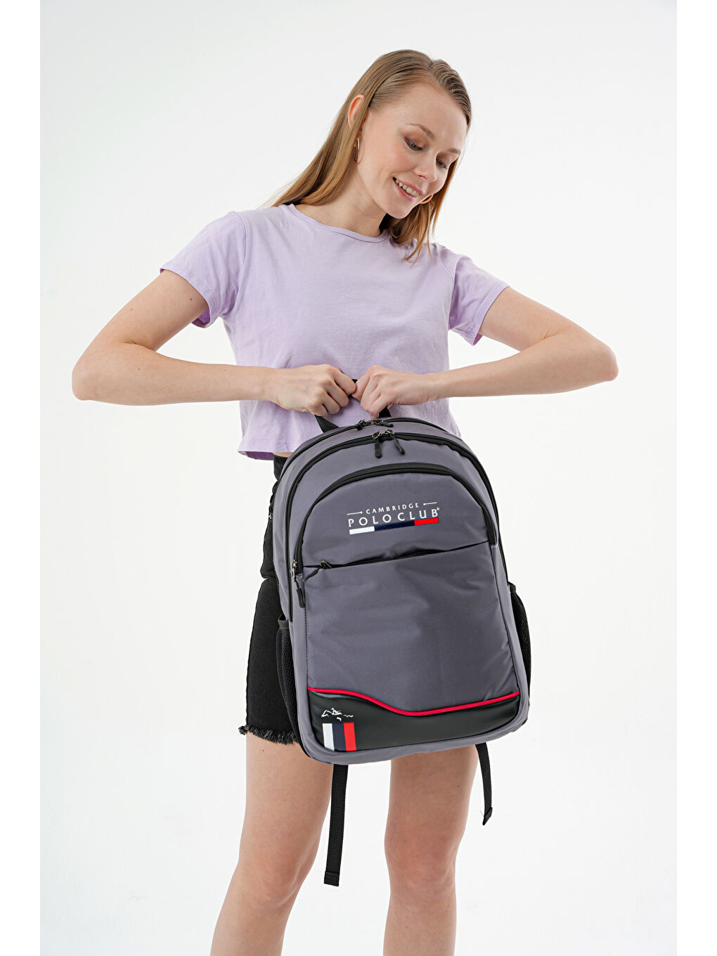 Gri Unisex Çok Gözlü Sırt Çantası-2