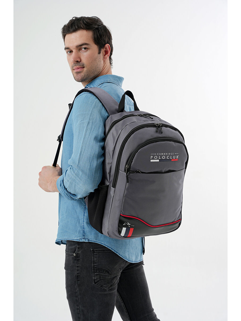 Gri Unisex Çok Gözlü Sırt Çantası-4