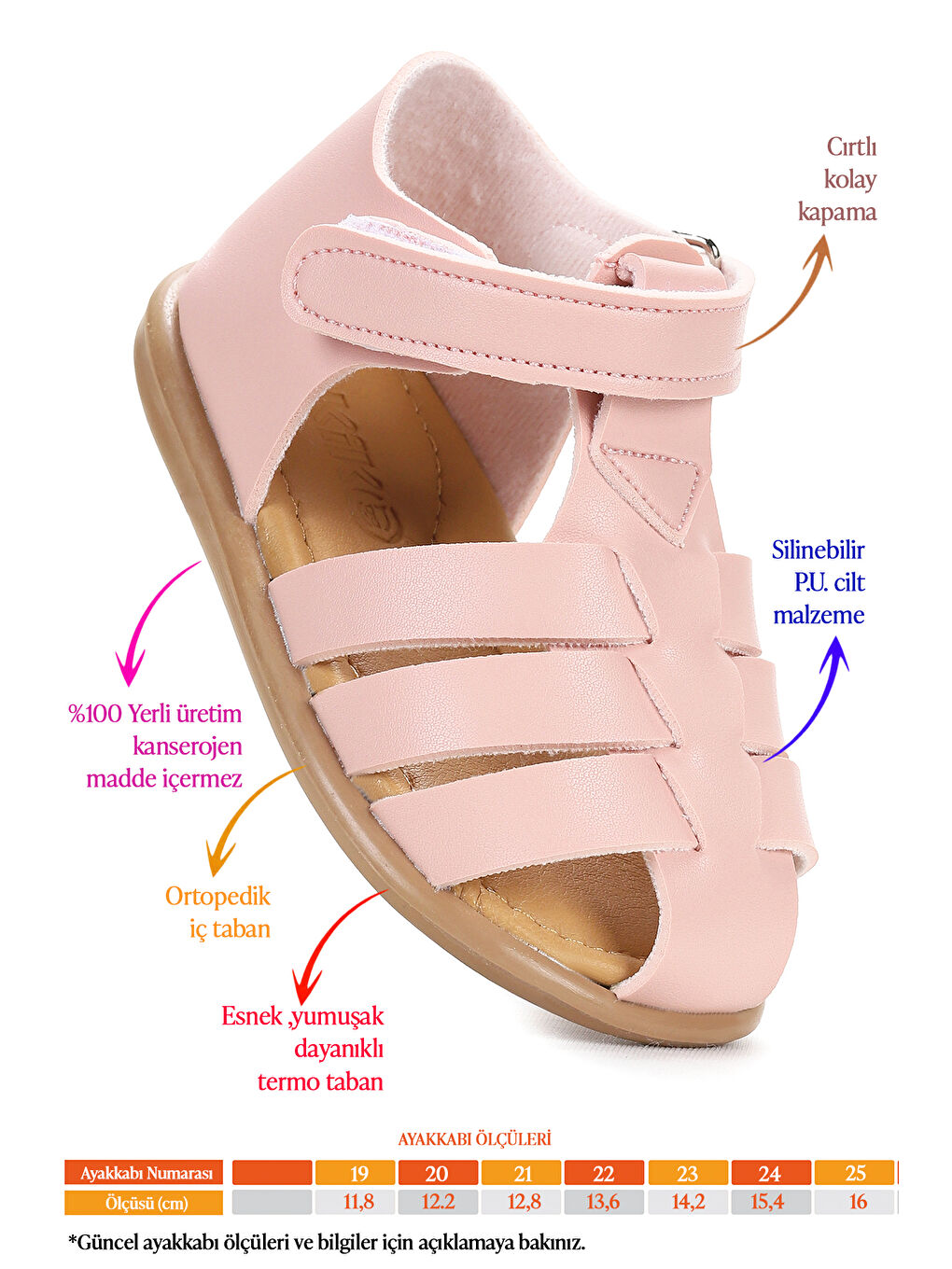 Pembe Lonpe İlk Adım Cırtlı Kız Bebek Sandalet-1