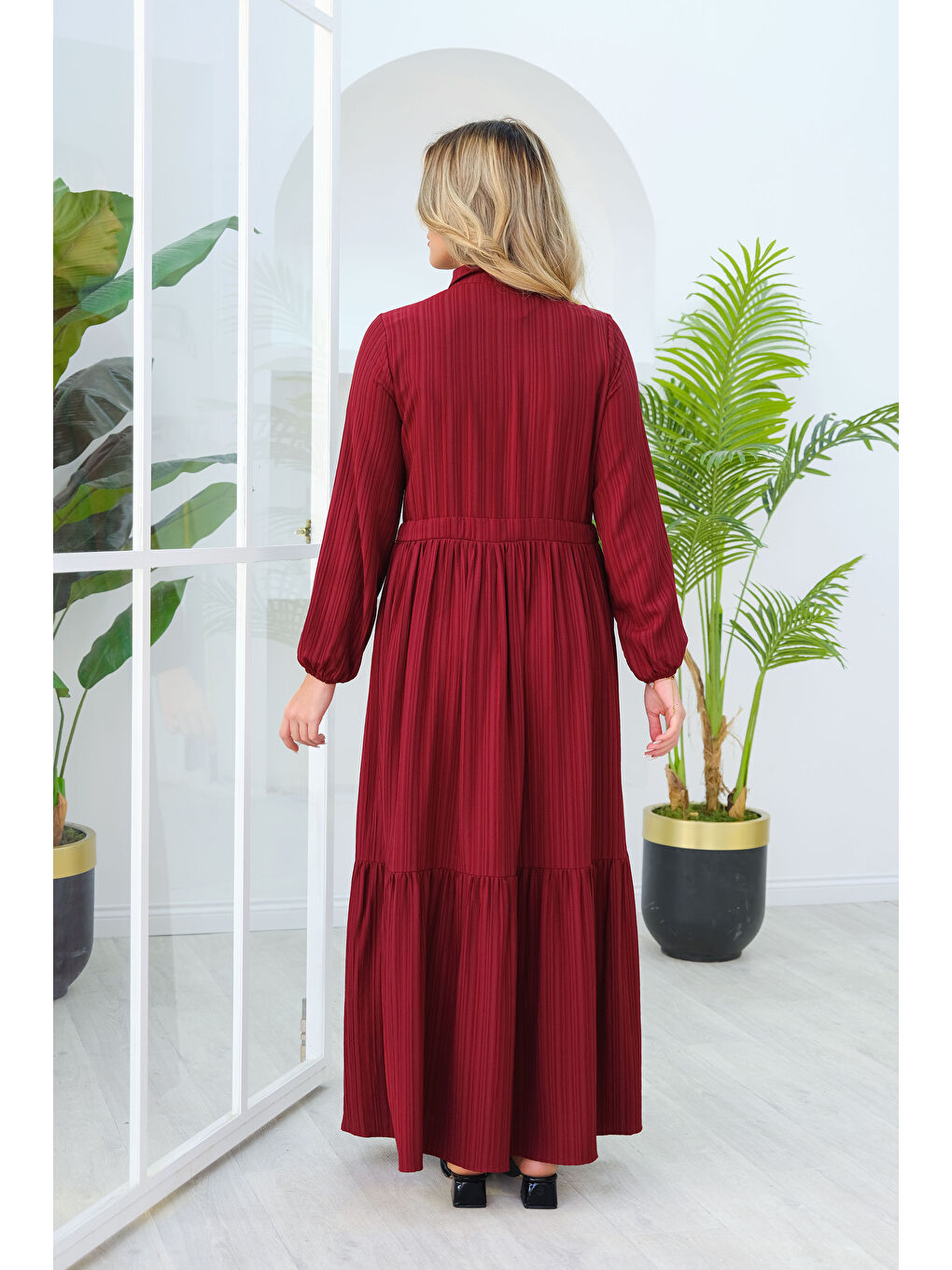 Locco Moda Kadın BEL BUZGULU ELBISE Bordo - 2