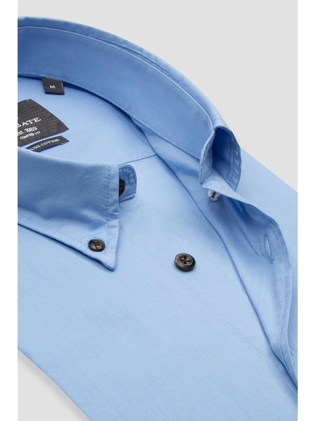 Mario Poplin Pamuklu Comfort Fit Açık Mavi Düğmeli Yaka Erkek Düz Gömlek-5