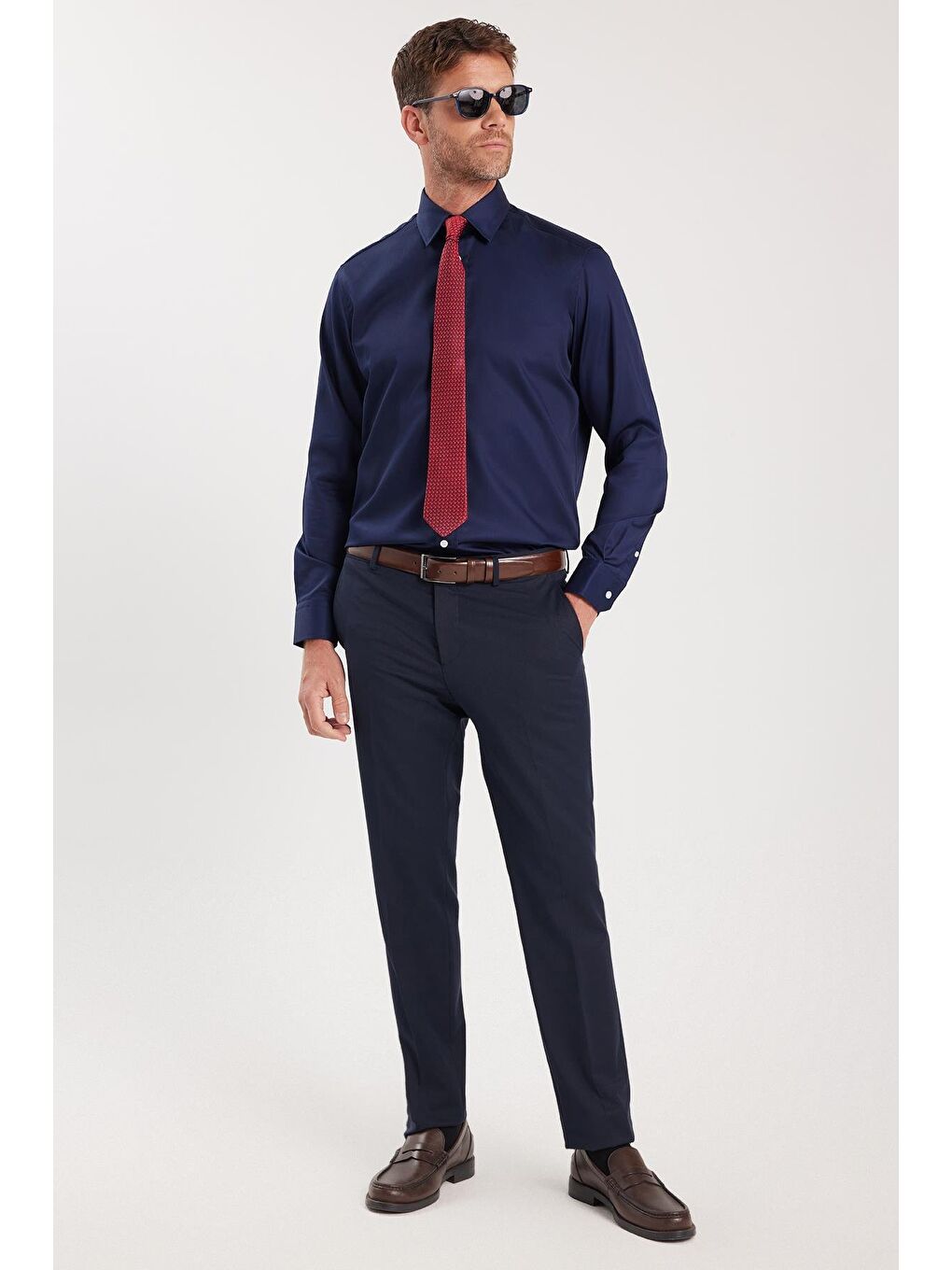 Regular Fit Lacivert Non-Iron %100 Pamuk Doğa Dostu Ekoteks Belgeli Ütü Gerektirmez Gömlek-3