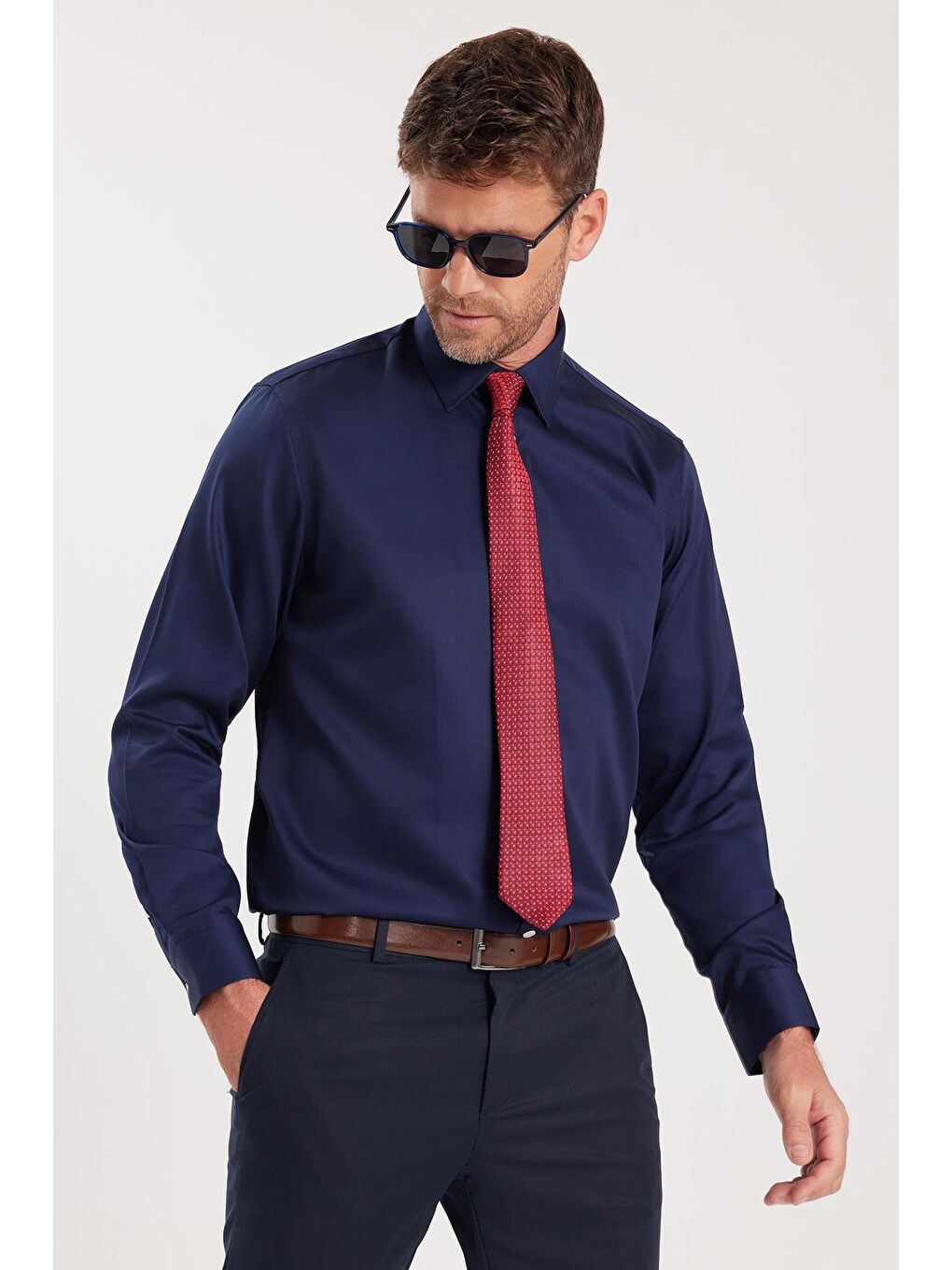 Regular Fit Lacivert Non-Iron %100 Pamuk Doğa Dostu Ekoteks Belgeli Ütü Gerektirmez Gömlek-4