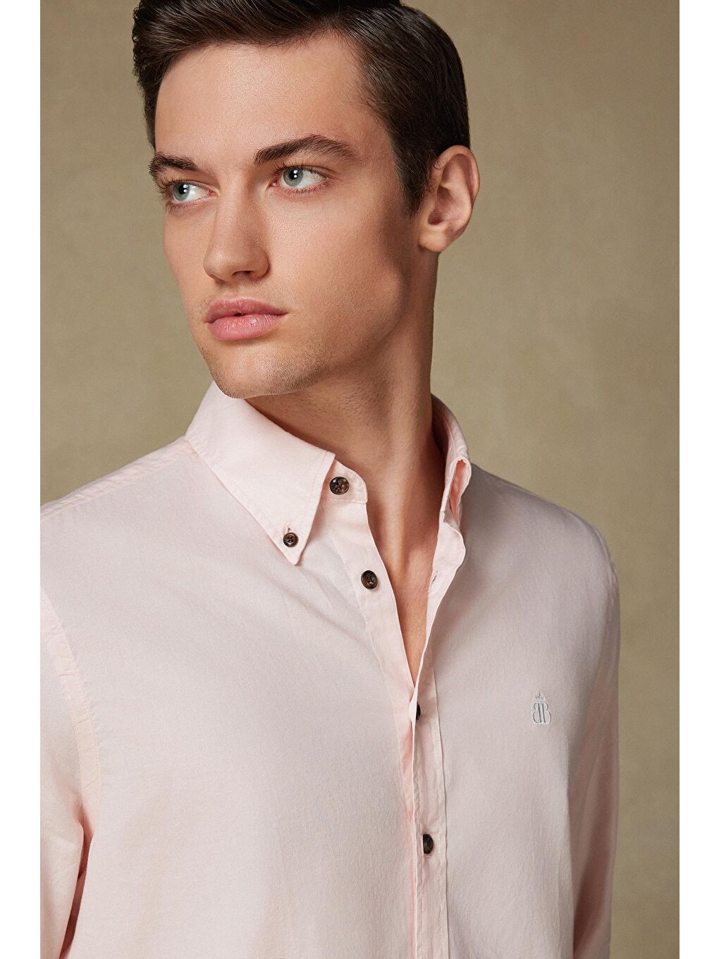 Mario Poplin Pamuklu Comfort Fit Pembe Düğmeli Yaka Erkek Düz Gömlek-3
